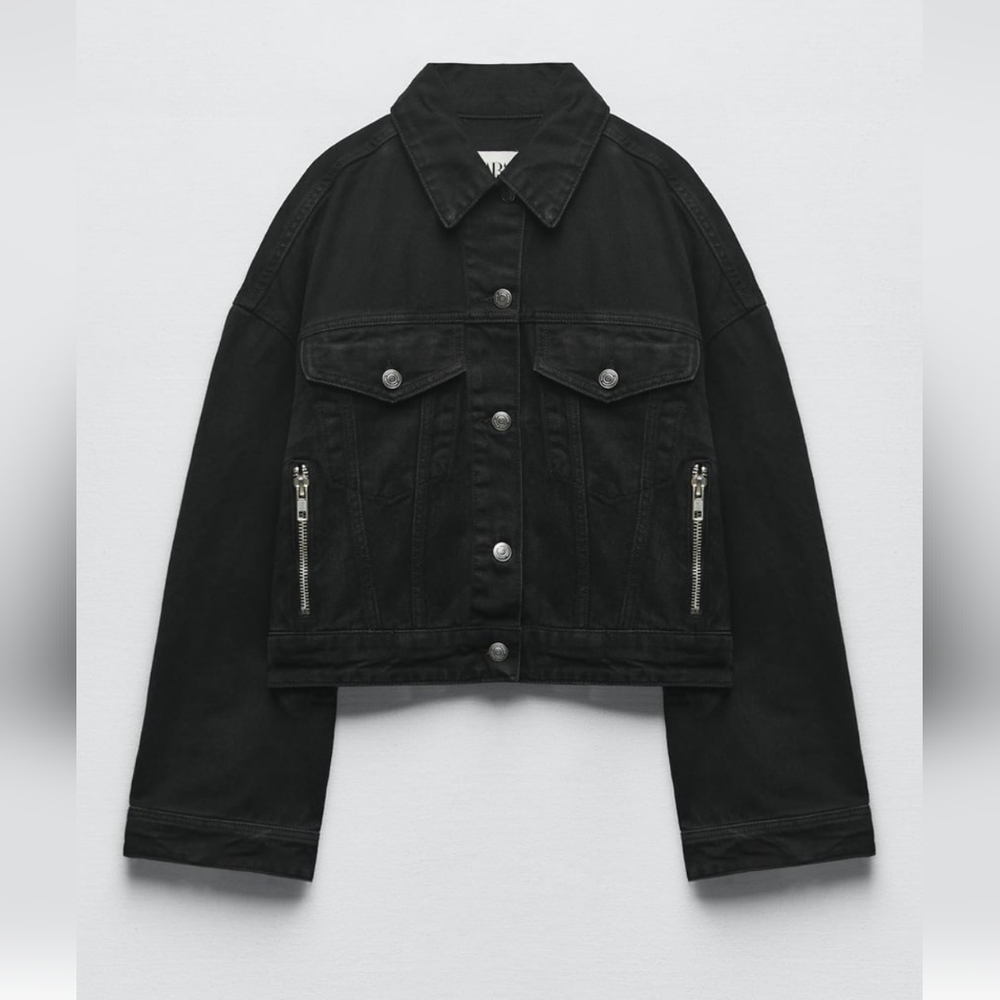 Zara black denim zipper longsleeve jacket size L